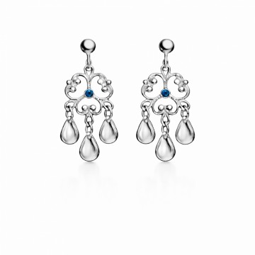 Ørepynt, rhodinert m/ blå sten