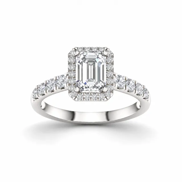 Emerald diamantring, hvitt gull